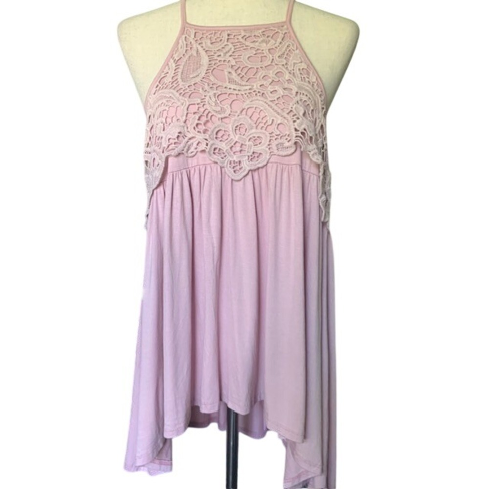 NWT Crochet Lace Swing Tank Top L Handkerchief Hem Soft Girl Flowy Boho Romantic